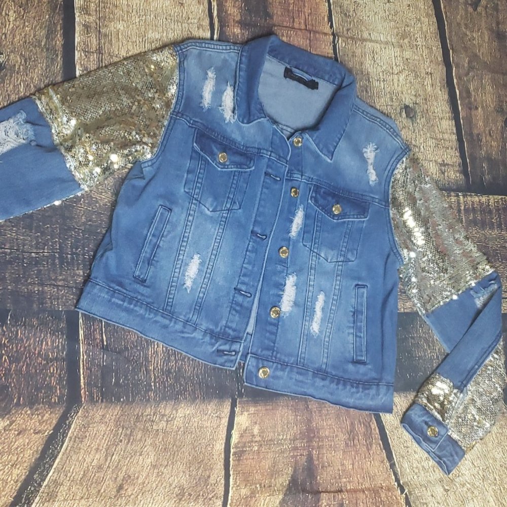 Blue jean gold sequin jacket